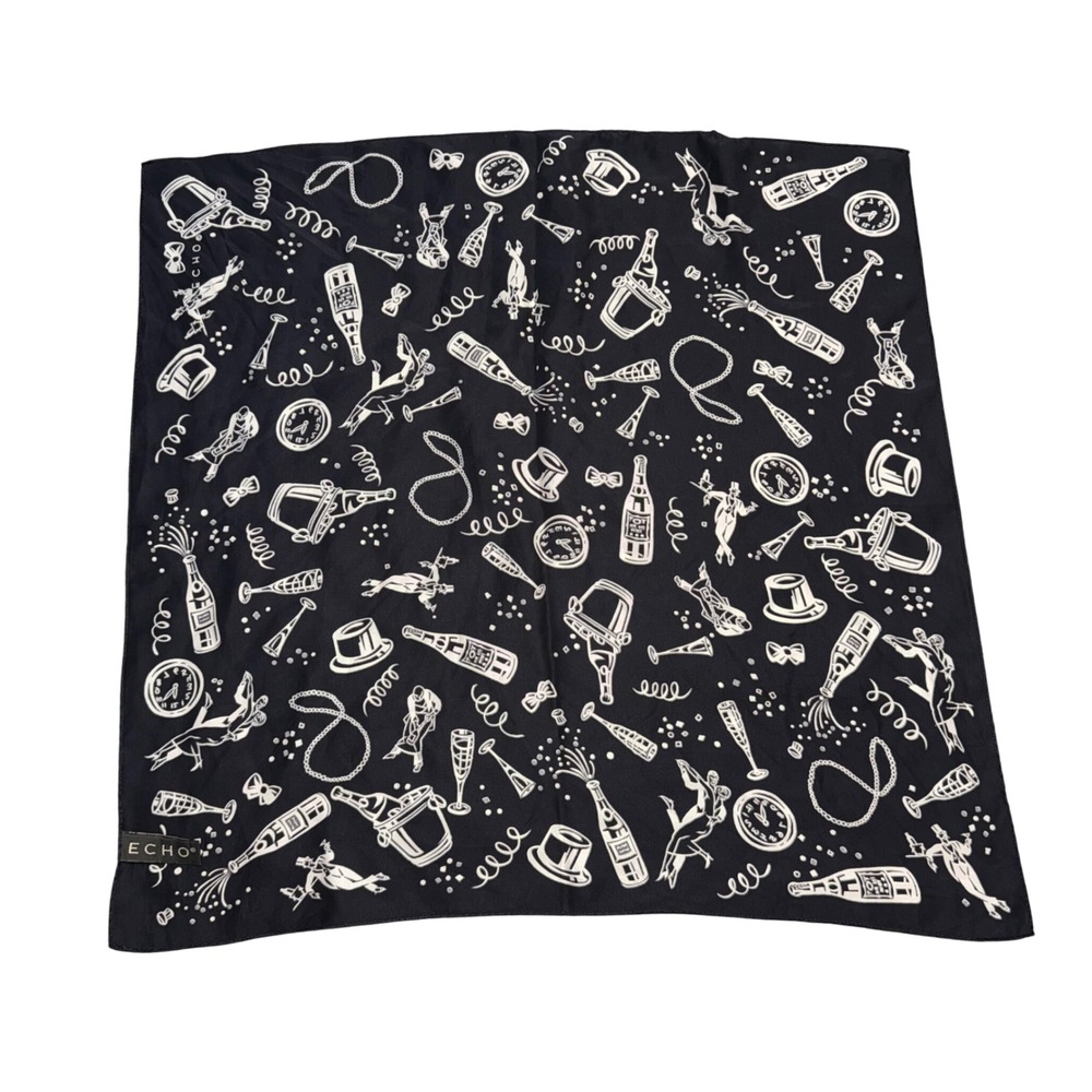Echo Scarf Women OS Black Excellent Silk Champagne New Years Eve Party Print